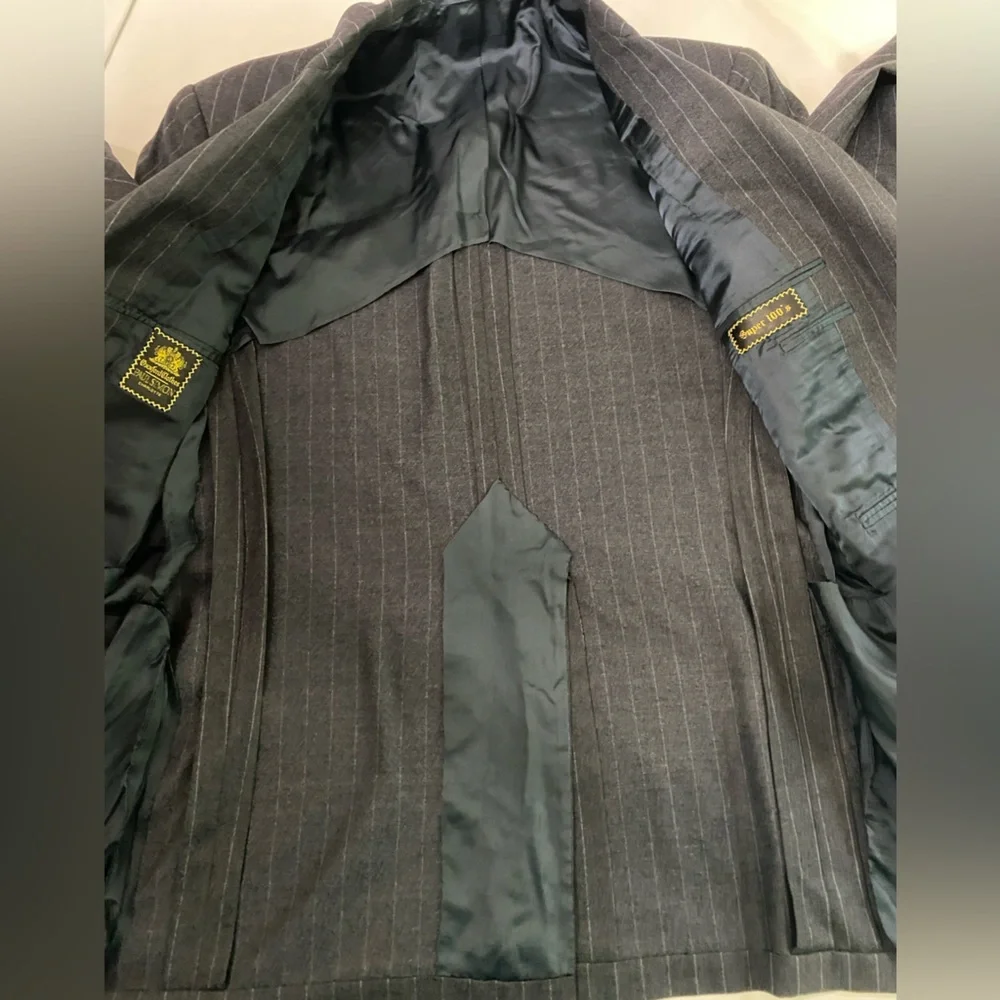 Oxxford Clothes Charcoal Gray Heather Pinstripe Super 100’s Wool Suit Jacket 40R